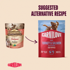 Пълноценна мокра храна за кучета Carnilove Dog Pouch Paté Turkey & Salmon with Blueberries for Puppies с пуйка и сьомга за малки кученца